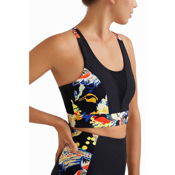 Desigual Other - Desigual Women Black Floral Sports Bra Racer Back Size Small Multicolor